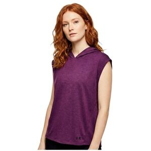 Under Armour Merlot UA Essentials Burnout Short Sleeve Hooded Shirt Womens Small